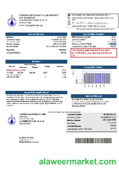 USA Illinois North Park Public Water District IL business utility bill template in Word and PDF formats